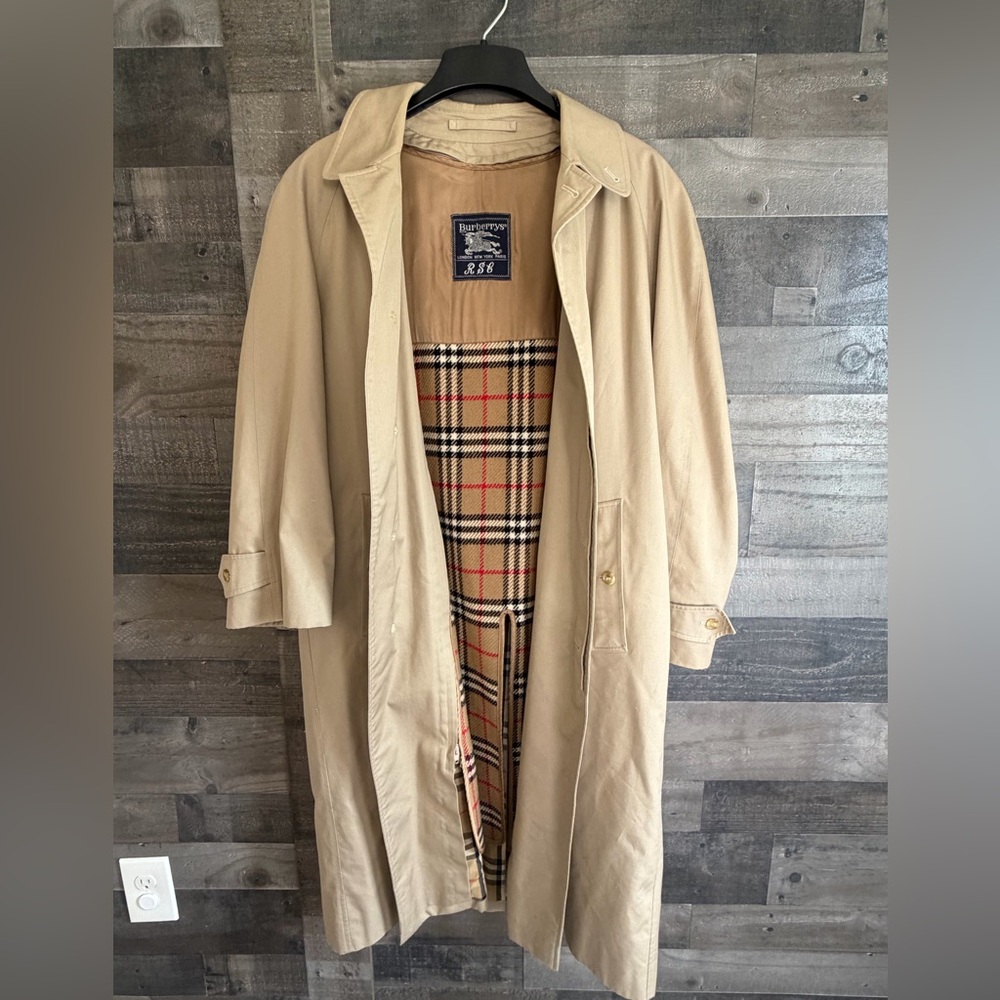 Burberry London Men's 40L Classic Beige Coat with Nova Check Wool Liner EUC VTG